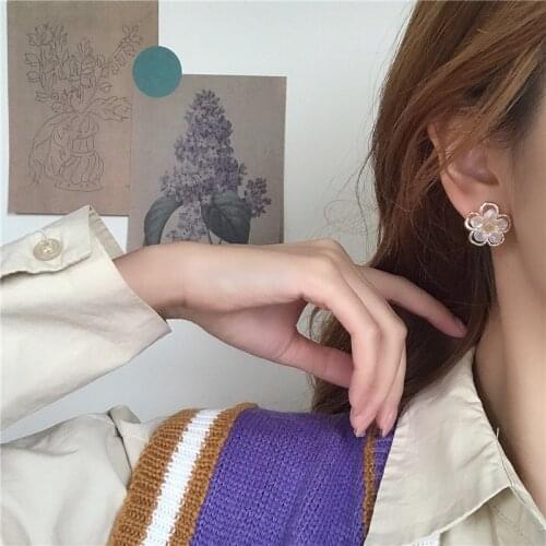 S925 needle ear stud, super fairy flower earpiece, small audience design, advanced sense ear clip, no ear hole for women