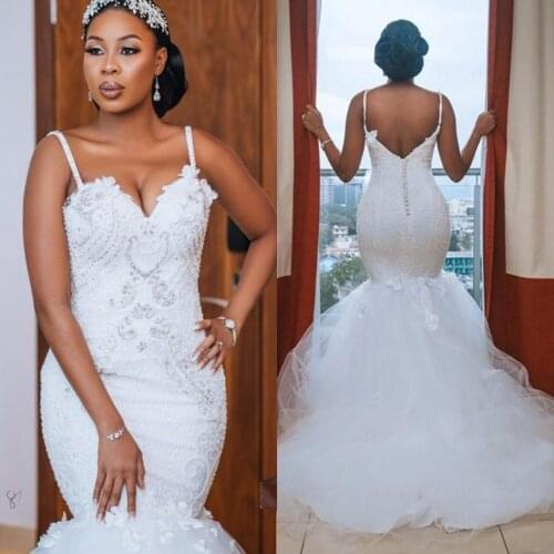 Modest African Plus Size Wedding Dresses 2021 robe de mariee Mermaid Wedding Gowns Sexy Open Back Bead Lace Handmade Bridal Gown