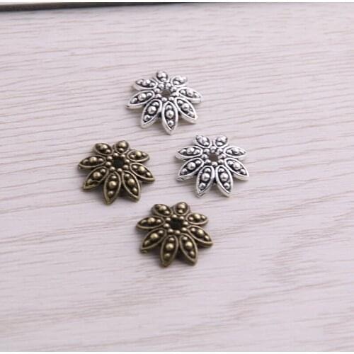 SWEET BELL 60pcs 4*14*14mm Two Color Bead Caps Charm Hollow Flower Pendants Jewelry Accessories DIY Receptacle Charms