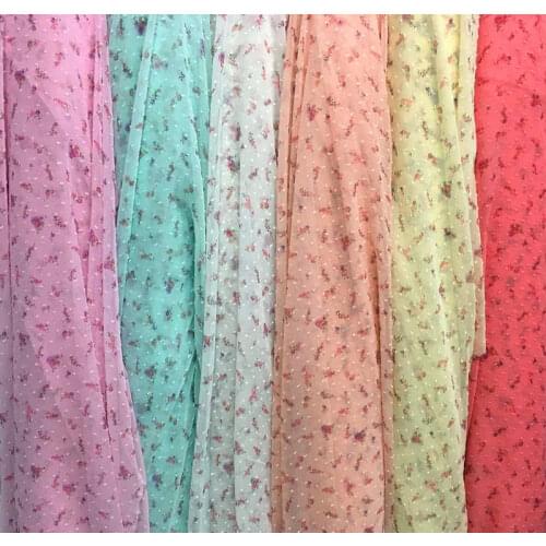 Swiss Dot Chiffon Floral Printed Fabric Breathable DIY Dress Blouse Material