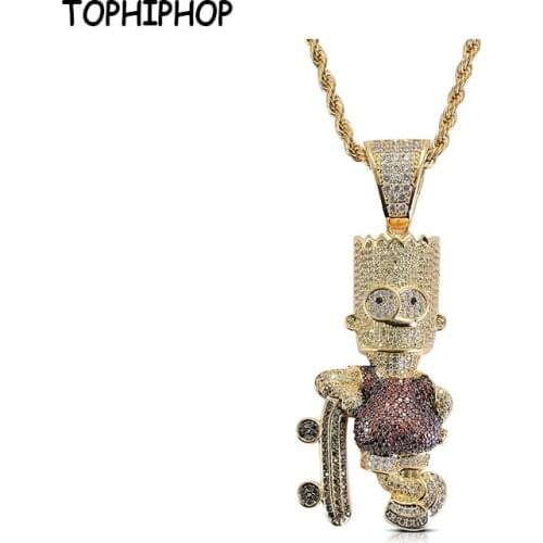 TOPHIPHOP Shiny Skateboard Cartoon Pendant Necklace Iced Out Cubic Zircon Mens Hip Hop Jewelry Gifts