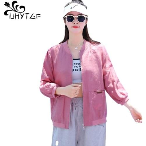 UHYTGF Fashion Women Summer Jacket Long-Sleeved Cardigan Short Coat Casual Wild Thin Sun Protection Clothing Plus Size Tops 1687