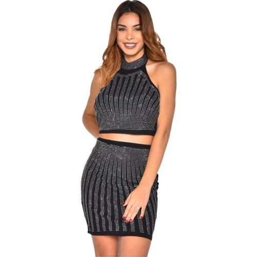 Hanging Neck Mesh Hot Rhinestone Evening Dress Sexy Nightclub Short Skirt Set Jazz Pole Dance DS Birthday Party Dress NEW