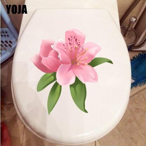 YOJA 21.6X22.7CM Blooming Pink Rhododendron Living Room Wall Decor Classic WC Toilet Seat Stickers T1-1670