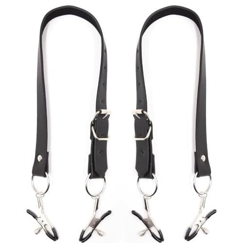 1pcs/2pcsBondage Restraint Wrap Thigh Spread Labia Spreader Straps With Vagina ClampsHumiliation Play Nipple Clamps Roleplay