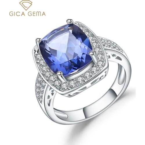 GICA GEMA 10*12mm Mystic Quartz Rings For Women Girl Real 925 Sterling Silver Natural Blue Gemstone Zircon Female Jewelry Gifts