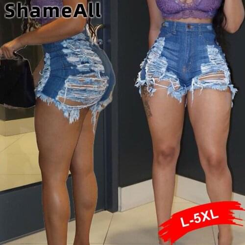 Plus Size Sexy Ripped Denim Hot Jeans Stretch Skinny Denim Shorts 3XL High Waisted Boyfriend Street Torn Jegging Baggy Hole Jean