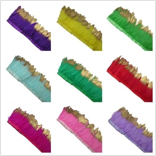 Gold High Quality Goose Feather Trims Dyed Geese Feather Ribbons 6-8 inches/15-20cm Goose Feather Fringes DIY Decorative