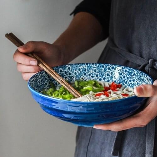 1pc Japanese Bowl Ramen Noodle Bowl Blue and White Ceramic Dinnerware Salad Rice Fruit Soup Bowl 6.5/7.5/8.5 Inch