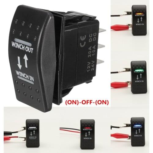 12V 20A Winch In Winch Out (ON)-OFF-(ON) Rocker Switch Momentary LED 7-Pin