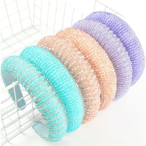 2021 New Baroque Transparent Crystal Handmade Wide-brimmed Headband Korean Spring Summer Style Rhinestone Hair Mesh Hairband