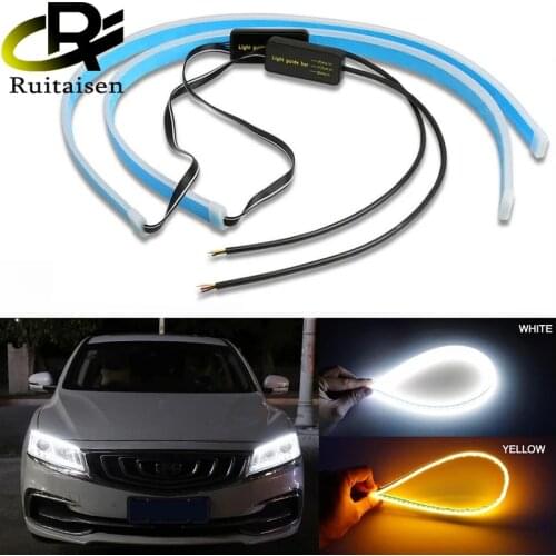 2x Ultrafine Cars DRL LED Daytime Running Lights White Turn Signal Yellow Guide Strip for Headlight Assembly Drop Shipping