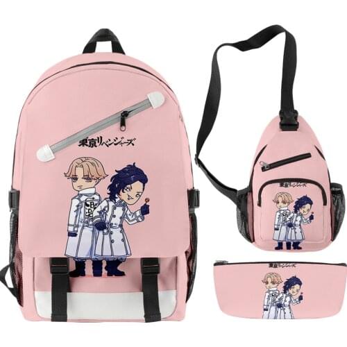3PCS/Set Tokyo Revengers Boys Backpack Teenager Girls Anime Cartoon 3D Waterproof Oxford Schoolbag Women Men Casual Travel Bags