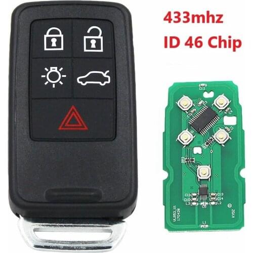 5 Button Remote Key Car Key KYDZ for Volvo XC60 S60 S60L V40 V60 434mhz ID46 Chip Uncut Blade
