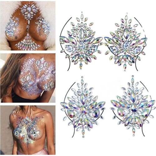 Acrylic Colorful Crystal Breast Chest Paste Sexy Breast Self Adhesive Stickers Breathable Nipple Bra Breast Stickers
