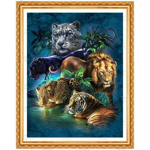 5D Diy Diamond Painting "tiger Lion Leopard" Full Square Round Drill 3D Embroidery Cross Stitch Mosaic Rhinestone Home Decor Kit