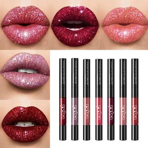 Free Shipping 2 In 1 Double-headed Diamond Lip Waterproof Long-lasting Non-stick Cup Super Flash Lip Gloss Lip stick New TSLM1