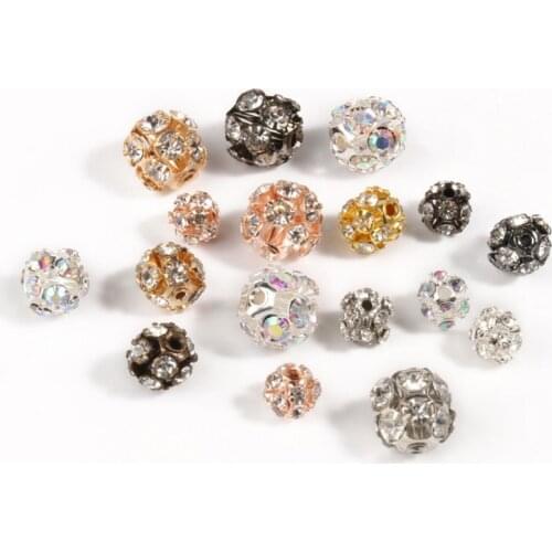 50pcs Metal Crystal Rhinestone Bayberry Ball Beads 6 8 10mm Round Loose Spacer Beads For Jewelry Making Diy Bracelets Necklace