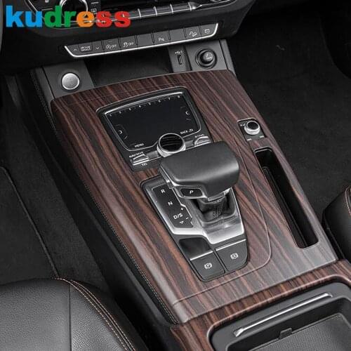 For Audi Q5 2018 2019 2020 Wood Grain Car Interior Gear Shift Panel Cover Trim Decoration Frame Trims Sticker Accessories LHD