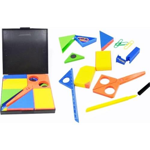 Puzzle Stationery Set Tangram Children Gift Stationery Set Ruler Scissors Triangular rule Pencil Sharpener Magnet Sticky Notes c
