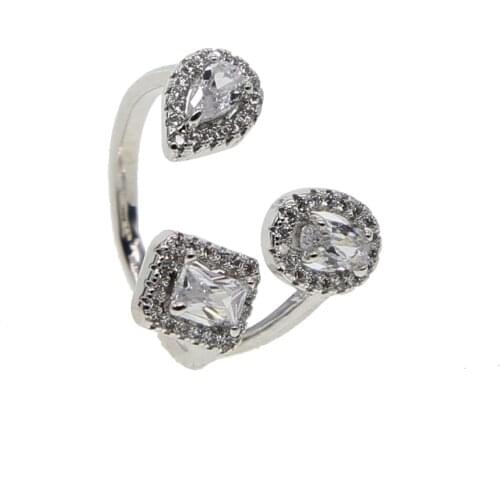 Hot Sale Brand Austria Crystal Ring Copper silver Color Rings for Women Openings rings square waterdrop CZ paved