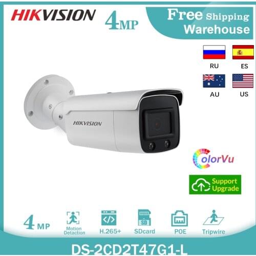 Hikvision 4MP IP Camera ColorVu DS-2CD2T47G1-L H265+ POE SD Card IP67 Alarm CCTV Outdoor Surveillance Video Bullet Camera