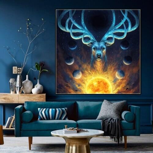 Canvas Painting Wall Decorations Living Room Abstract Golden Ball Deer Posters Animal Bedside Picture for Childrens Room Decor