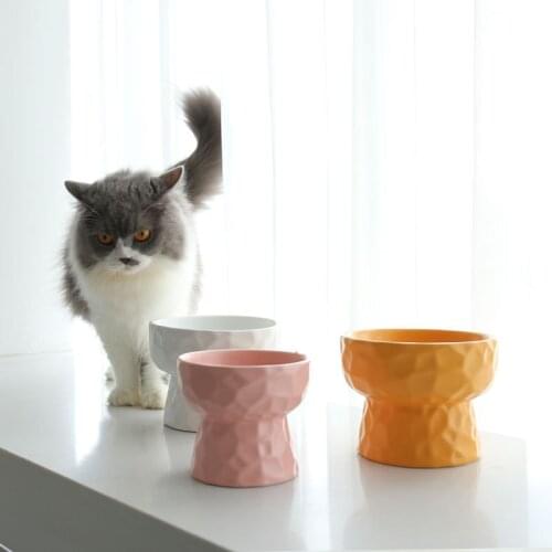 Ceramic Cat Bowl Dog Bowl Pet Food And Water Bowls Feeder with Raised Stand Bone China Cervical Protect Food Water Cat Bowl