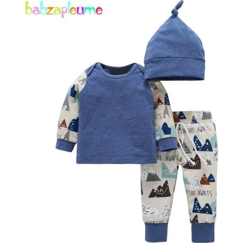 Babzapleume autumn winter baby boys clothes sets casual cotton infant t-shirt+pants+hats sport suit newborn clothing 3pcs BC1487