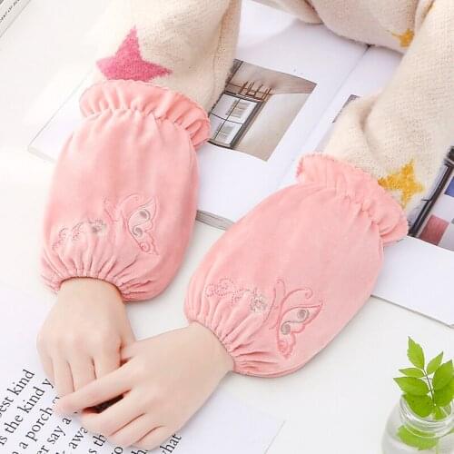 Korean Plush Black Short Sleeve Cute Student Work Sheath Sleeve Home Office Antifouling Adult
