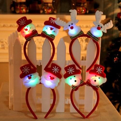 Red Double Head LED Flashing Headband Cute Christmas Santa Reindeer Snowman Bear Hair Band Light Up Toys Xmas New Years Decor