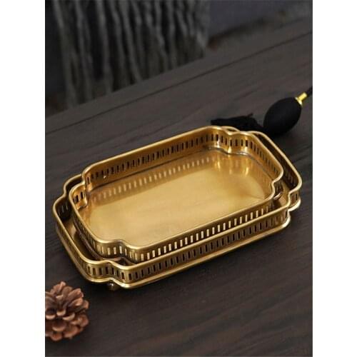 Brass Tray For Tea Set Fruit Plate Livingroom Hotel Tea Table Useful Rectangle Saucer Receiving Disk Fruit Plate European Style