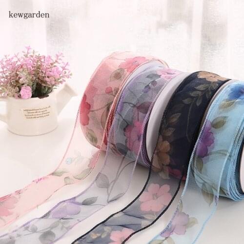 Wholesale Print Floral Gauze Snow Voile Ribbons 55mm 2" Handmade Tape DIY Lace Flower Bowknot Accessories Packing Webbing 25Yard