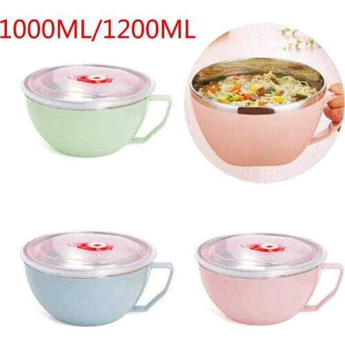 1000ML 1200ML Stainless Steel Noodle Bowl With Handle Food Container Rice Bowl Soup Bowls Instant Noodle Bowl Ramen Bowl