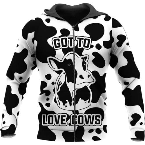 Fashion 3D Printed Love Cow Zipper Hoodie Men Women Harajuku Casual Sweatshirt Hip Hop Jacket G-127