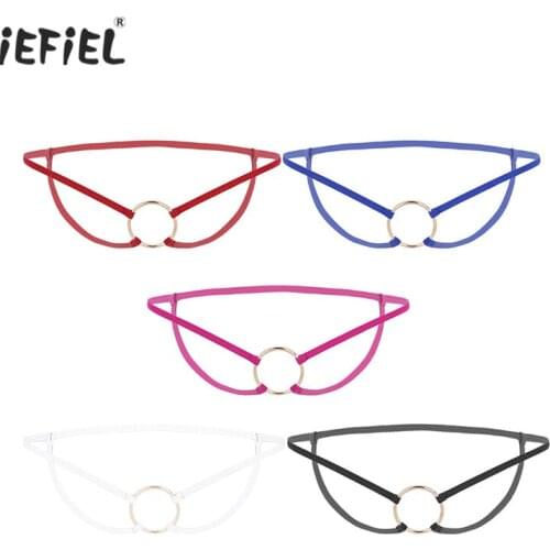 Gay Mens Hot Lingerie Low Waist Thongs and G-Strings Hollow Out Sissy Panties with Metal O-Rings Open Crotch Briefs Underwear