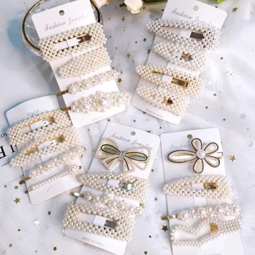 Simulation Pearl Barrettes Set For Women Korean Acrylic Hairpins Clips Jewelry Fashion Bow Flower Girls Wedding Hair Accessories