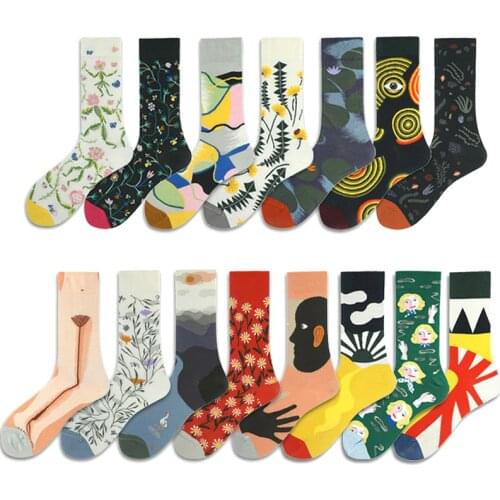 PEONFLY Combed Cotton Womens Socks Harajuku Colorful Cartoon Cute Funny Kawaii Abstract Pattern Socks For Female Christmas Gift