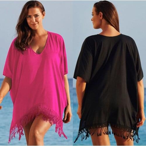 New Ladies Womens Summer Beach Short Sleeve Baggy Mini Dress Top Plus Size L-3XL New Style Black Rose Red Cover Up