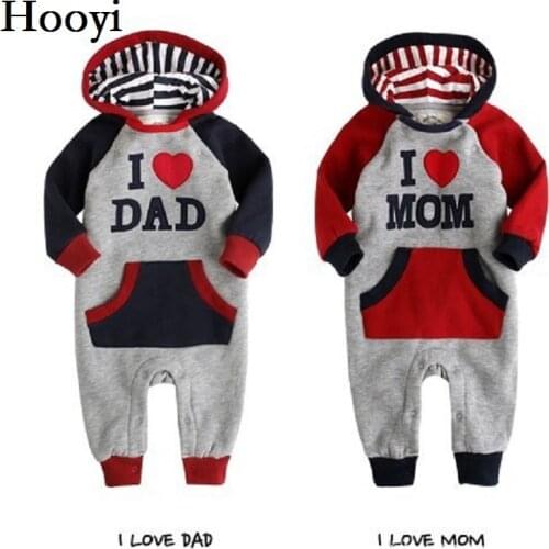 Autumn Baby Boys Long Rompers Bebe Girls Hooded Jackets Shirts I Love Dad Mom Outfits Overall Toddler Romper Jumpsuits