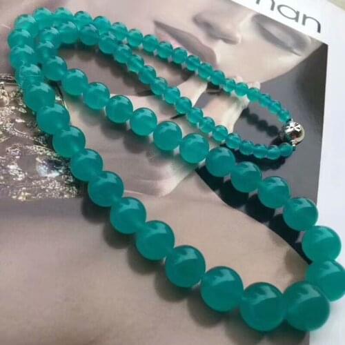 Genuine Natural Amazonite Clear Round Beads Necklace 6-14mm Women Men Fashion Long Chain Mozambique Crystal Necklace AAAAAA