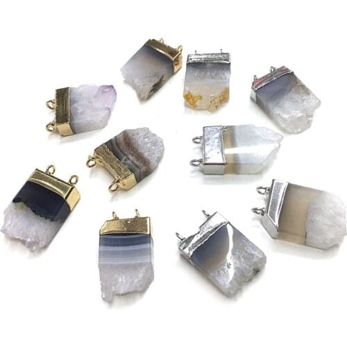 Natural Agates Pendants Exquisite Irregular Crystal Agates Stone Charms Two Bails for Jewelry Making Necklace Bracelet Gift