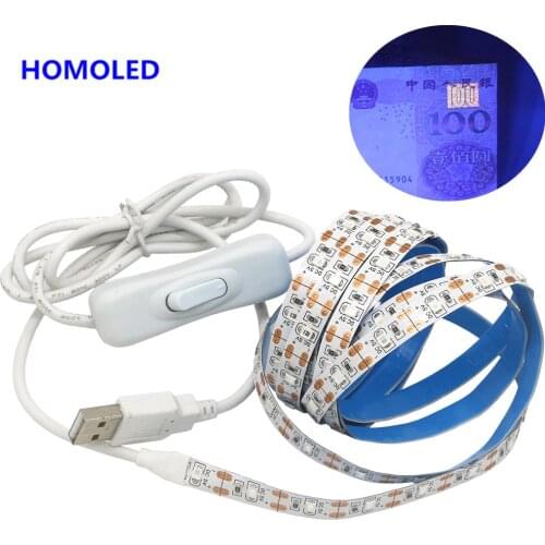 UV USB LED Strip Battery Powered 395-405nm Ultraviolet Ray Flexible Tape Ribbon Lamp 5V 2835 SMD TV USB LED Strip Light 1M 2M 3M
