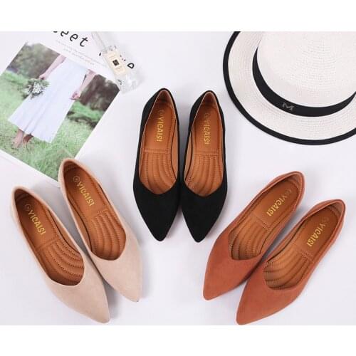 Ladies solid color pointy flat shoes soft leather slip on loafers espadrilles women shallow mouth OL working shoes zapatillas