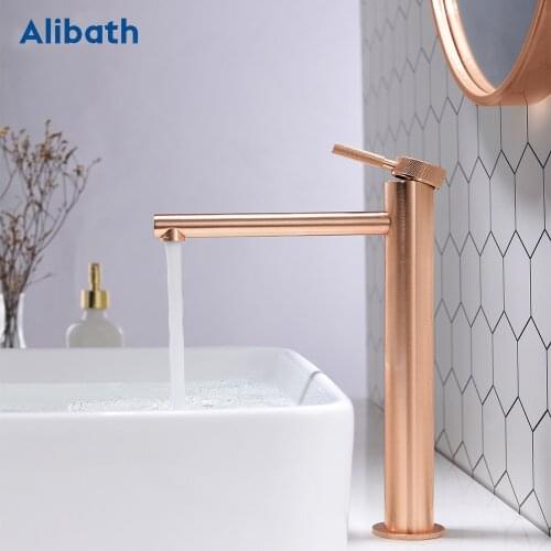 High Bathroom Basin Faucet Rose Gold/Brushed Taps Wash Hand Face Single Lever Mixer Washbasin Faucets with Hose