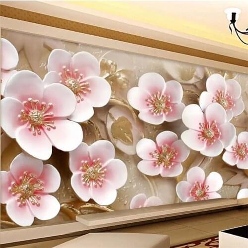 Wellyu 3D stereo plum TV sofa wall decoration painting custom large mural green wallpaper papel de parede para quarto mural