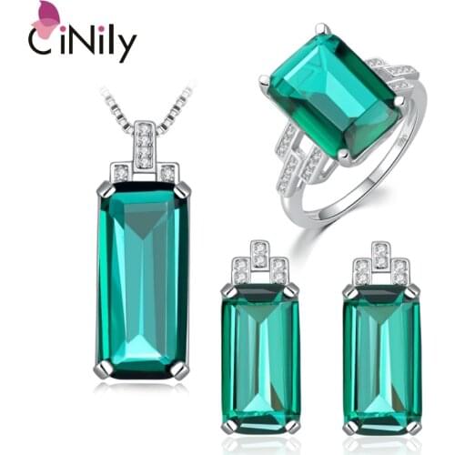 CiNily Emerald Red Ruby Sapphire 925 Sterling Silver Jewelry Sets for Party Women Fine Jewelry Pendant Earring Ring Size 6-9