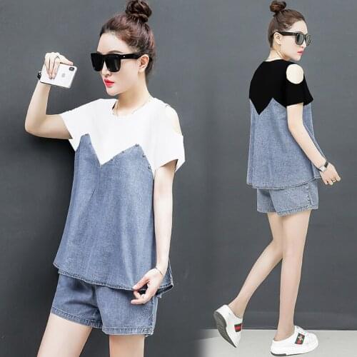 2021 Summer Shorts Suit Set Womens Temperament Slim Sporting Sets Female Korean Denim Tops&Denim Shorts Suit Set Women Tracksuit