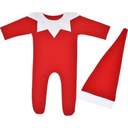 1 Set Newborn Photography Props Clothing Red Baby Romper with Collar Long Tail Hat Set Bodysuit Beanies Kit for Infants