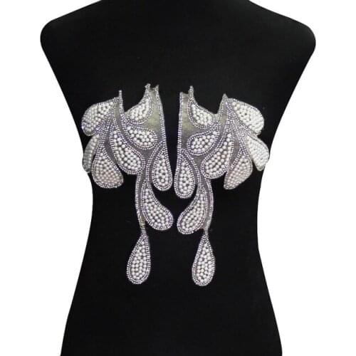 1pair Leaf Design Beaded Crystal Applique Motif Hox-Fix Rhinestones Iron on Sticker Patches Sewing Accessories Garment T2311